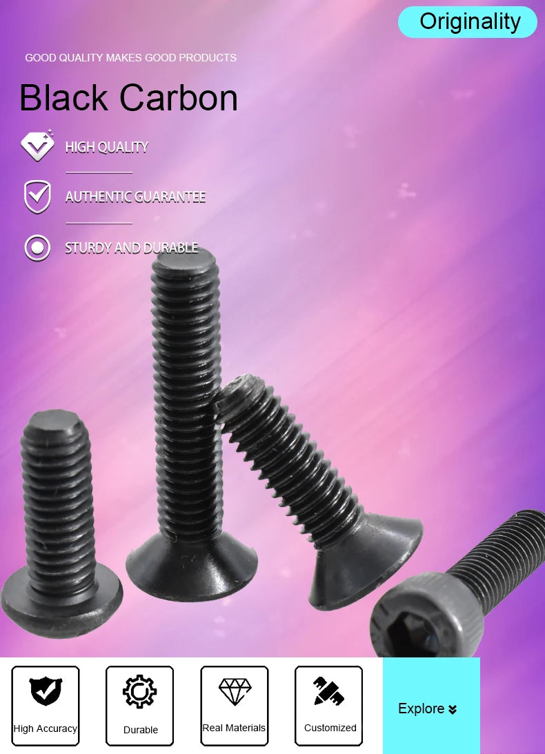 15-100PCS Carbon Steel Hexagon Socket Screws Countersunk /Round / Cup