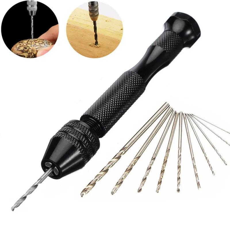 Mini Micro Aluminum Hand Drill With Keyless Chuck HSS Steel Twist