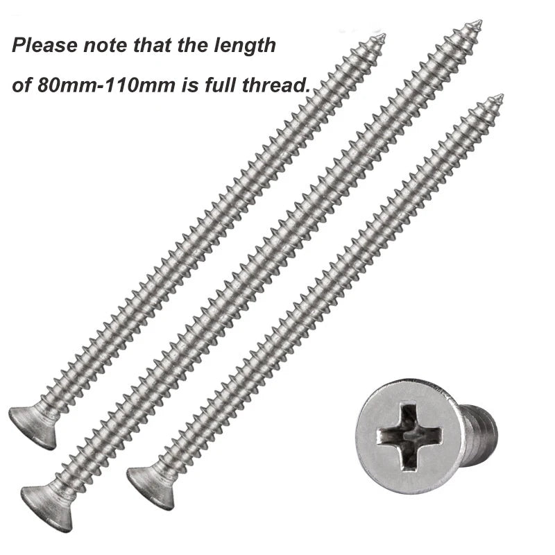 Rust-Resistant M4 x 200mm Flat Head Wood Screws, Self-Tapping & Long