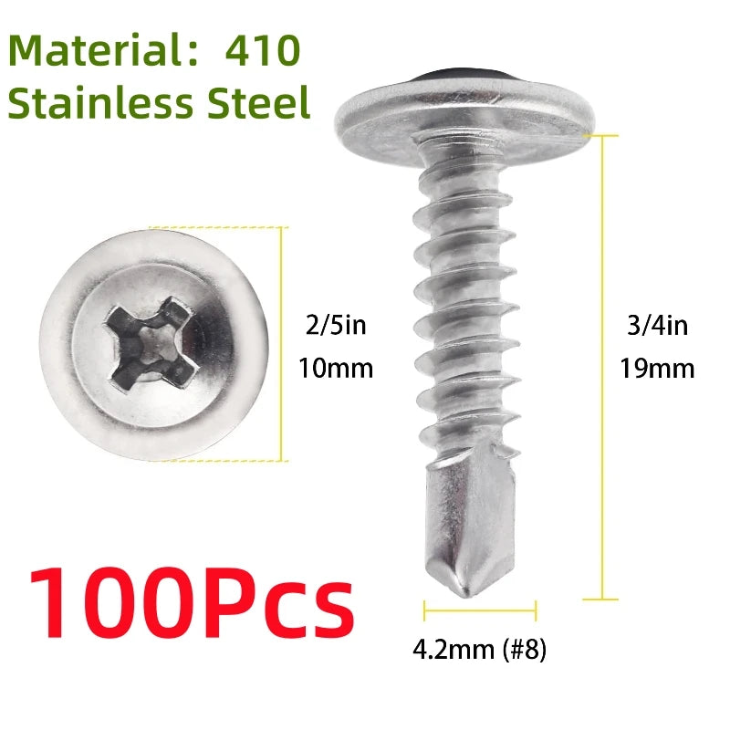 100pcs 410 Stainless Steel Truss Head Self-Tapping Screws