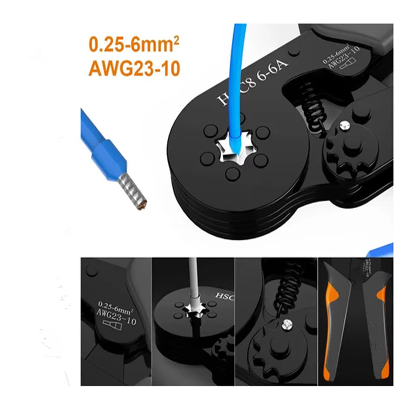 Hexagonal Self-Adjustable Ratchet Ferrule Crimping Tool Kit 23-10AWG
