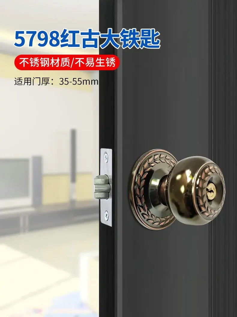 Stainless Round Door Knobs Rotation Lock Knobset Handle