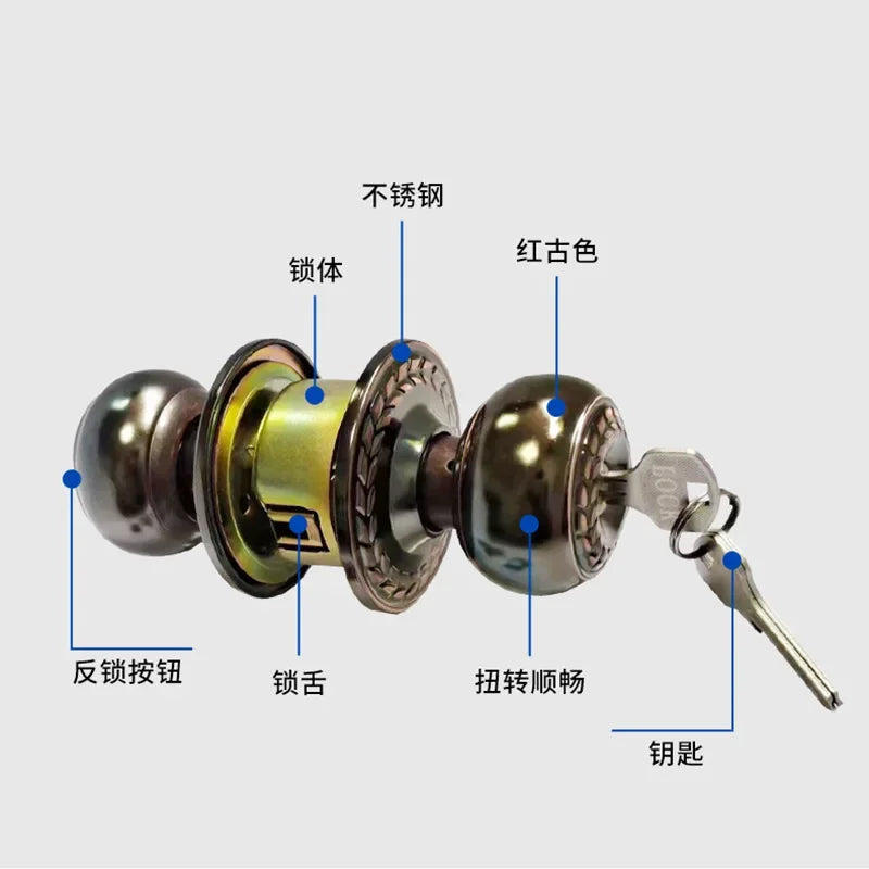 Stainless Round Door Knobs Rotation Lock Knobset Handle