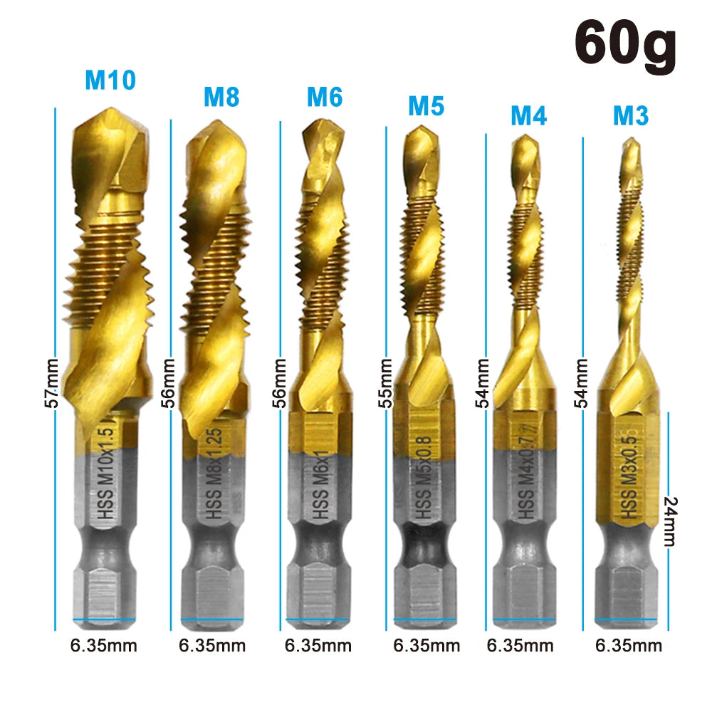 6pc High-speed Steel 4341 Titanium Plated Composite Tap Drill