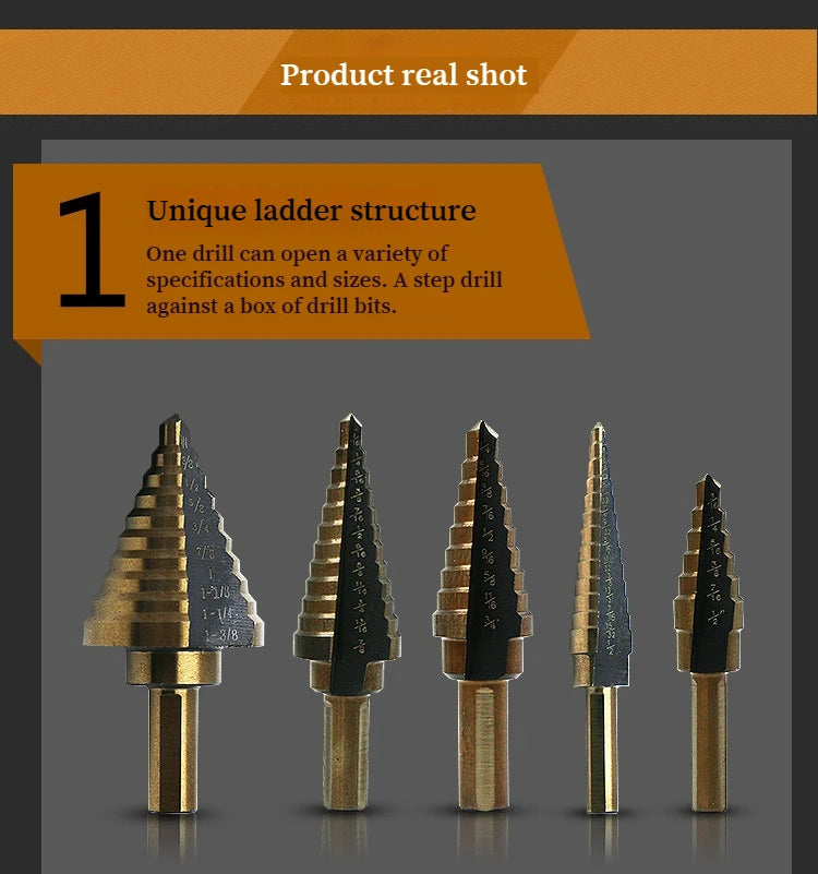 5-in-1 multi-step drill bit, high-precision drilling step drill bit
