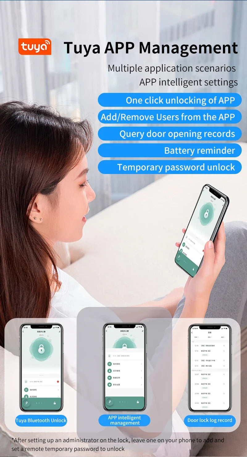 Tuya App Bluetooth Smart Fingerprint Door Lock Password Mechanical