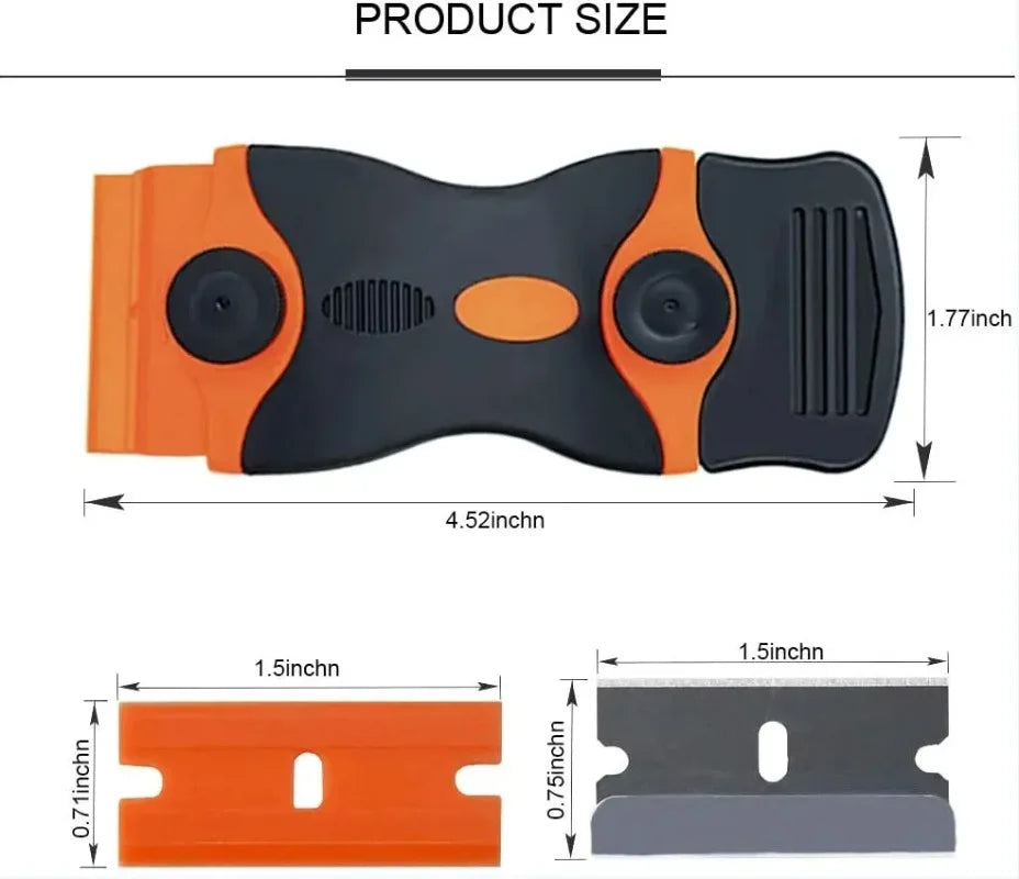 Plastic & Metal Razor Blade Scraper, Window Glass Cleaner, Vinyl Film