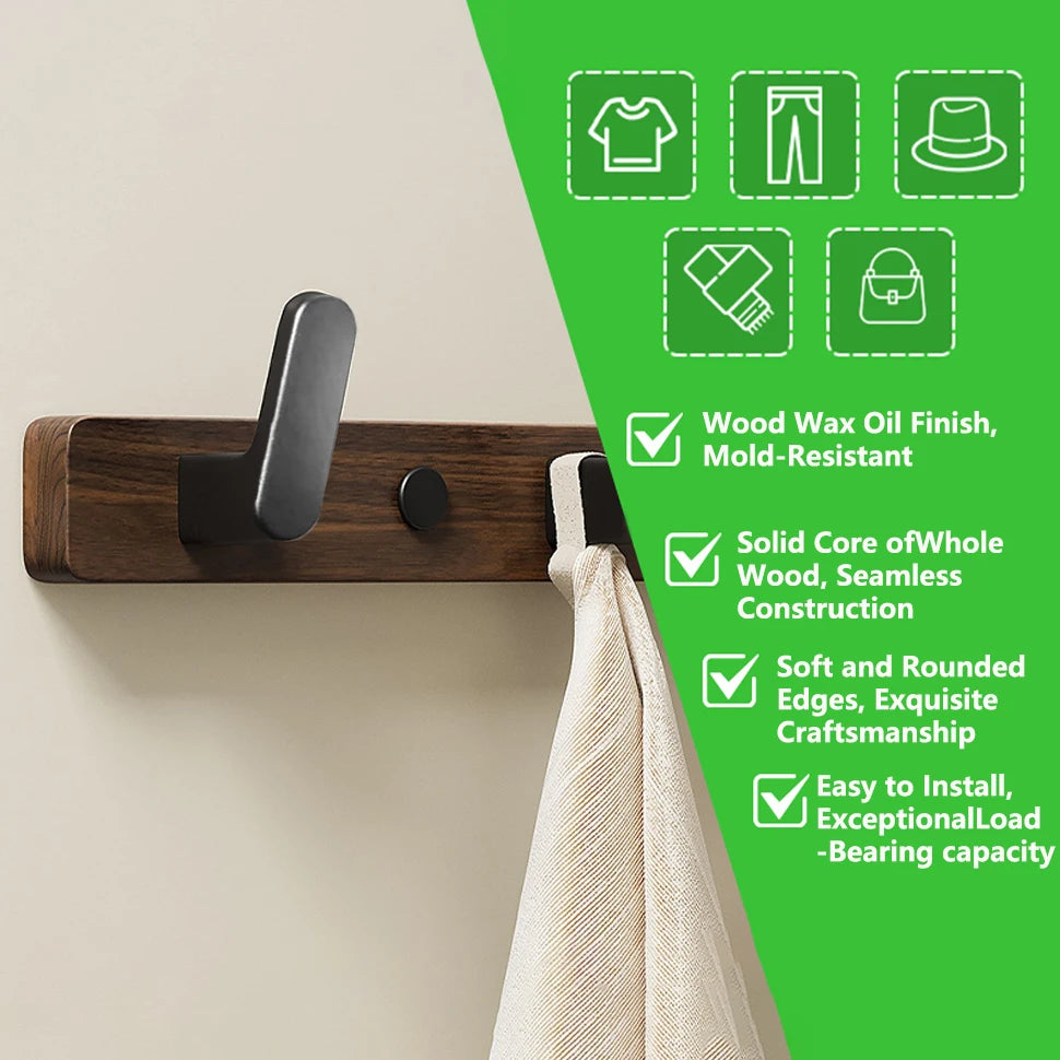 Walnut Wall Mounted Coat Rack Fitting Room Wall Hooks Hanger Hat Hook