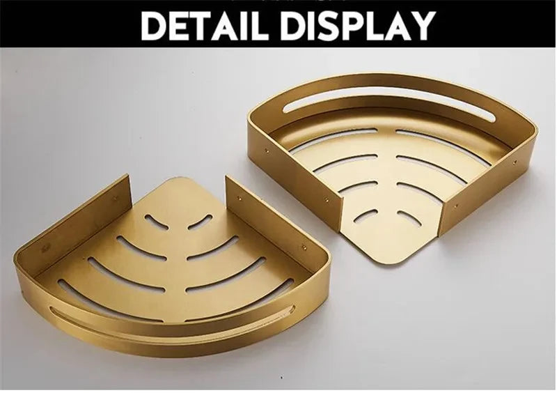 Corner Shelf Wall Mounted Bathroom Shelf Brushed Gold Aluminum Bath