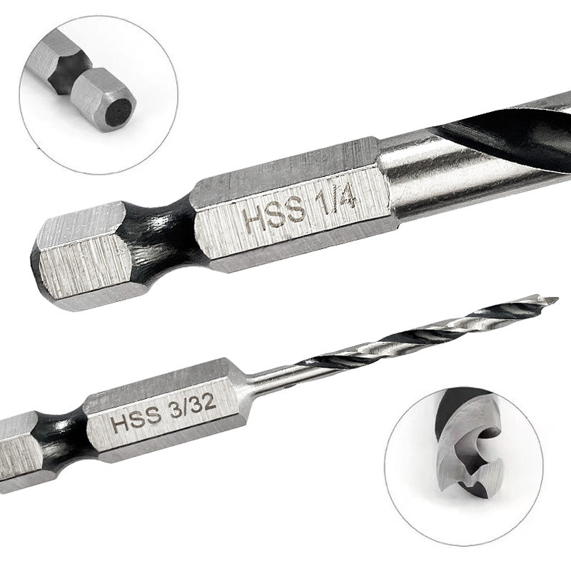 2/6Pcs 1/4" Hex Shank Drill Bits Quick Change 3-Point Stubby HSS