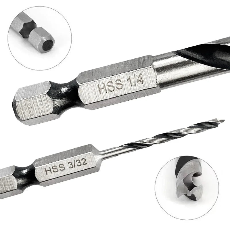 2/6Pcs 1/4" Hex Shank Drill Bits Quick Change 3-Point Stubby HSS
