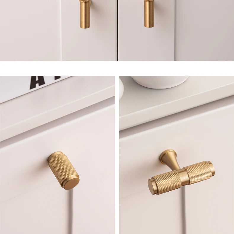 Santaya Solid Brushed Brass Handle Cross Knurled Kitchen Cabinet