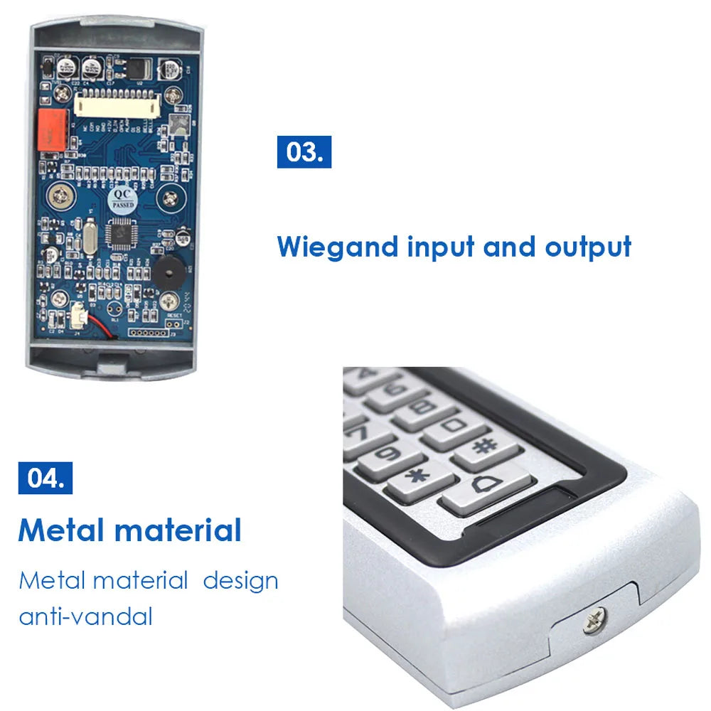 Backlight Metal Keypad Wiegand RFID Card Reader 125khz Access Control