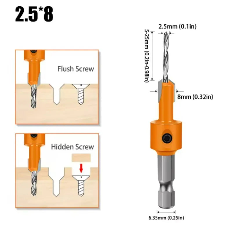 HSS Woodworking Countersink Router Bit — 8mm Shank, 1 to 5-Pack for