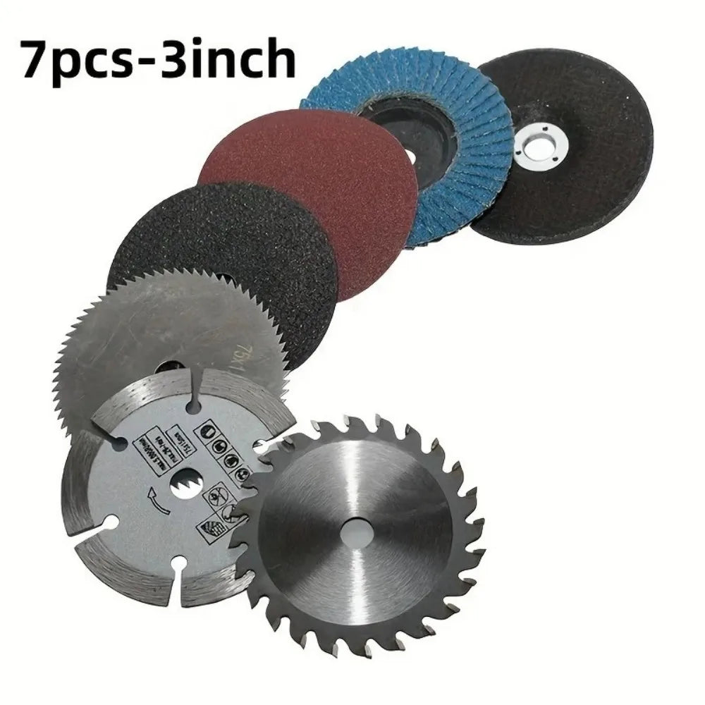 7-Piece 75mm Cutting Disc & Circular Saw Blade Set for Angle Grinder
