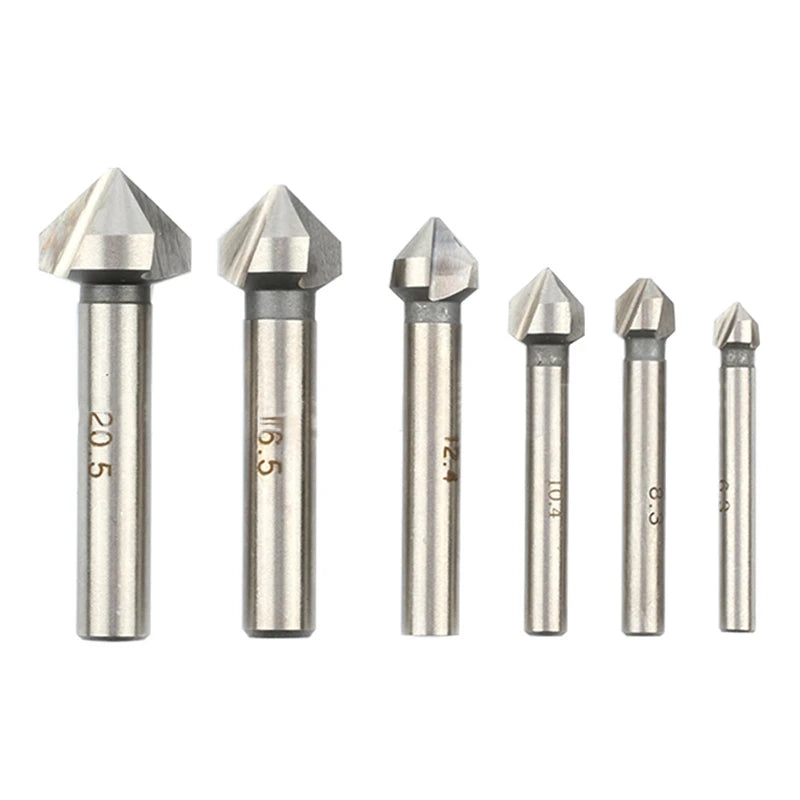 6Pcs 3 Flutes 90 Degree HSS Chamfering Cutter Woodworking Milling