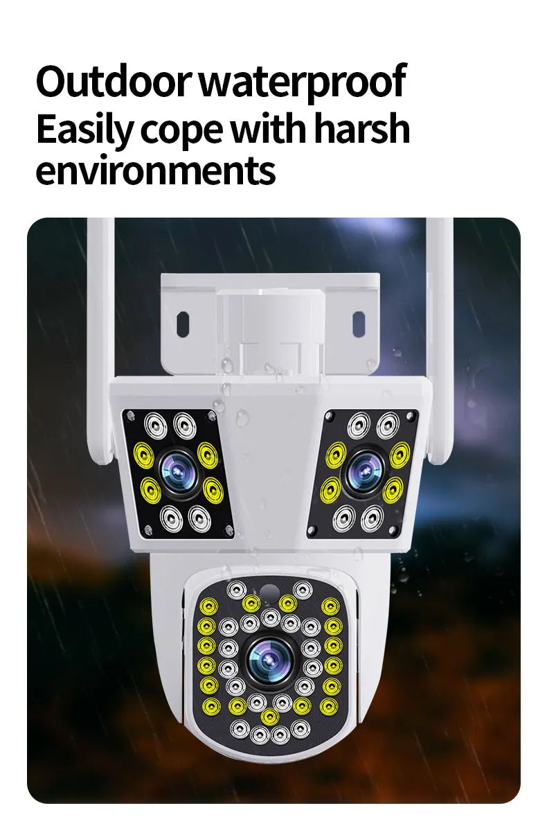6K 12MP WiFi Outdoor Camera 8X Zoom Three Len Ai Motion Tracking PTZ