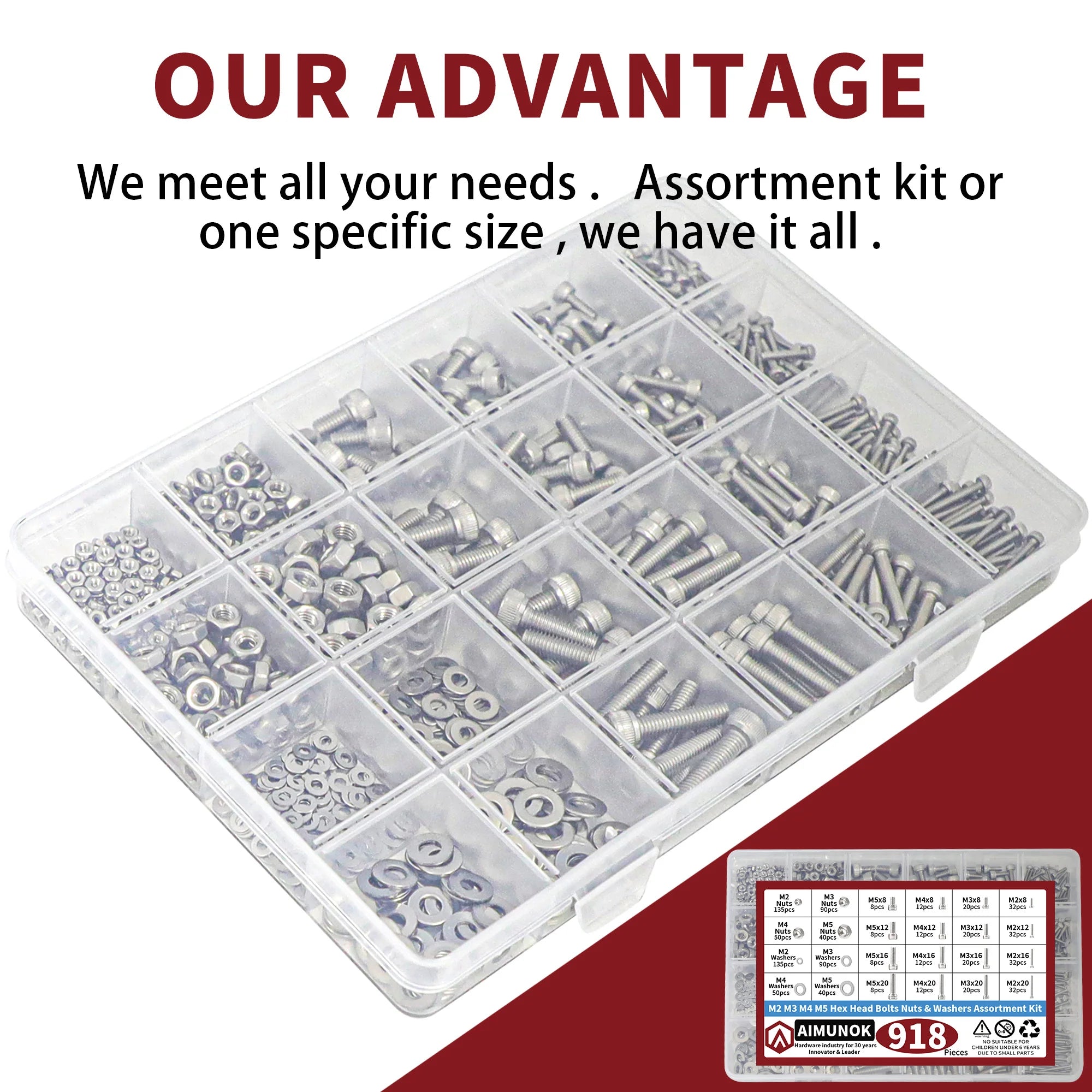 918pcs Nuts and Bolts Assortment Kit - M2, M3, M4
