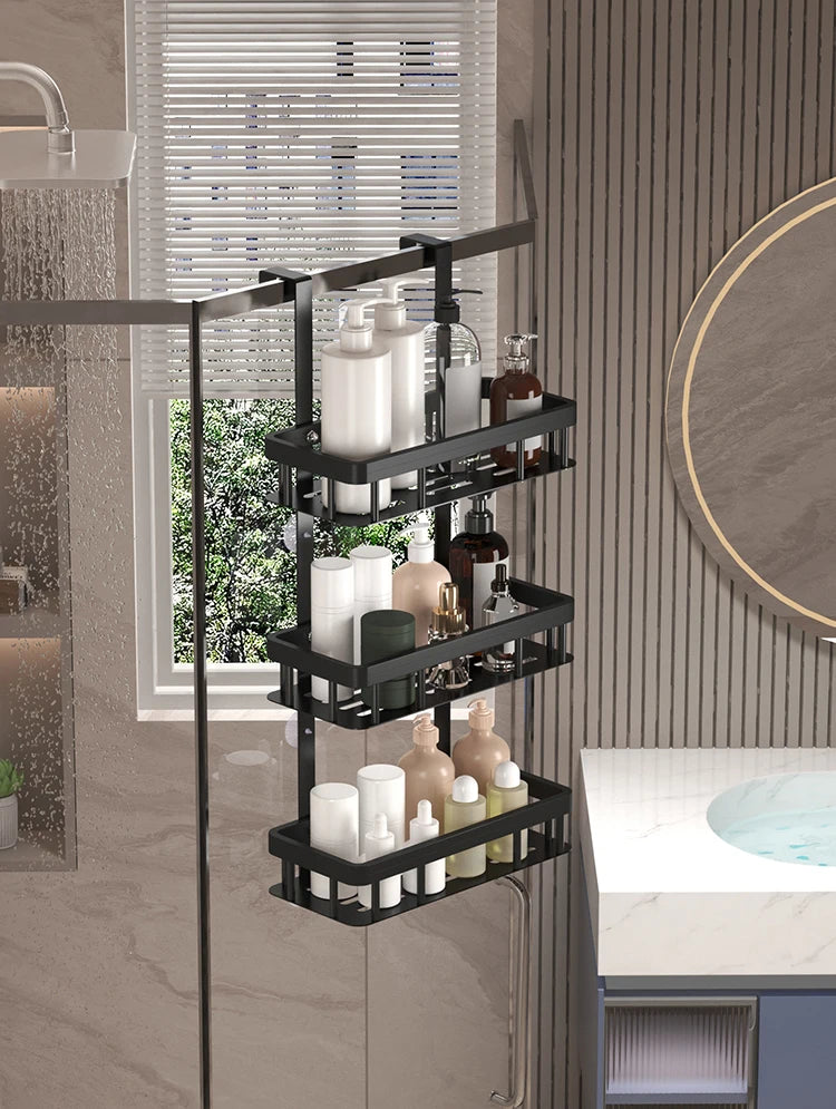 Bathroom wall mounted three-layer storage rack, door mounted rack