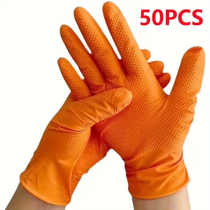 10/50PCS Heavy Duty Orange Industrial Nitrile Gloves Disposable 8mil