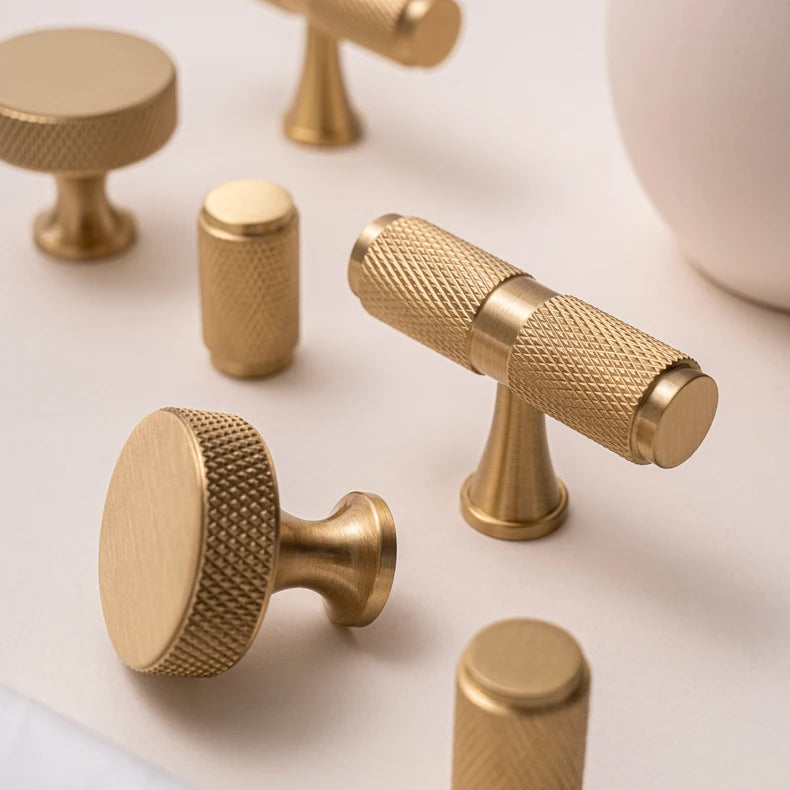 Santaya Solid Brushed Brass Handle Cross Knurled Kitchen Cabinet