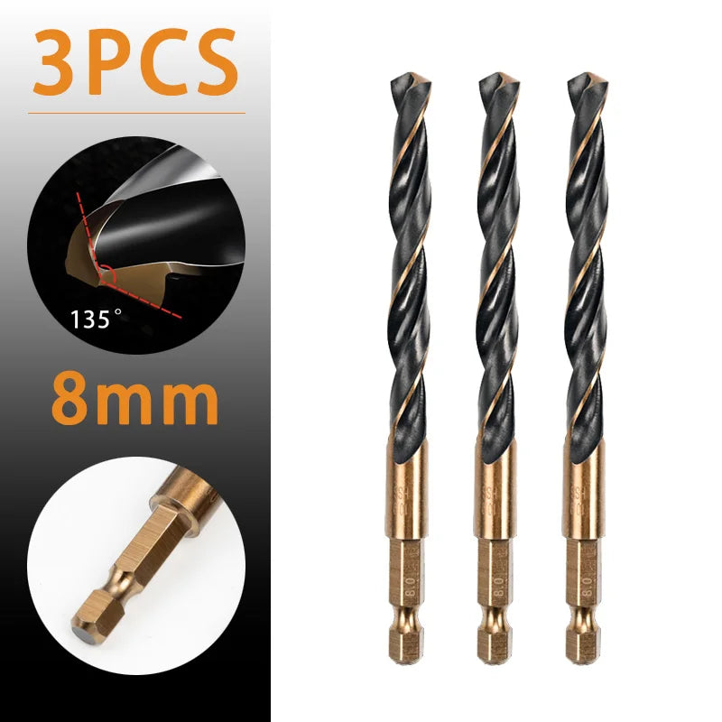 Hex Shank HSS Twist Drill Bit Set — 6-Piece 3mm to 10mm for Wood, M