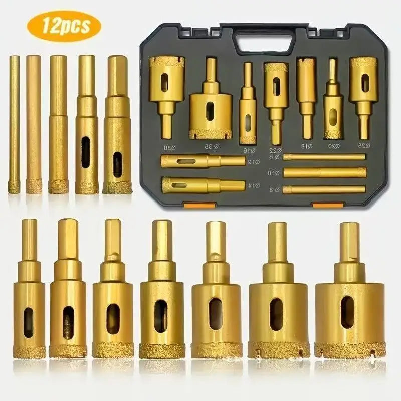 Brazed Diamond Drill Bit Set — 12-Piece 6mm to 35mm for Glass, Cera...