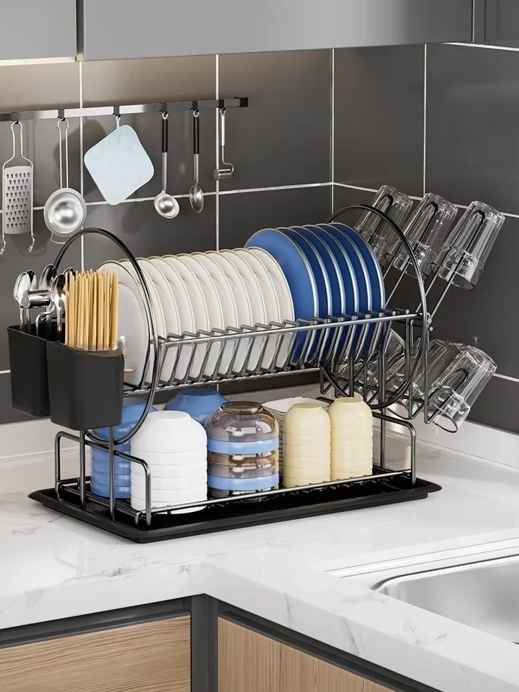 Removable and multifunctional double-layer dish drying rack drainag