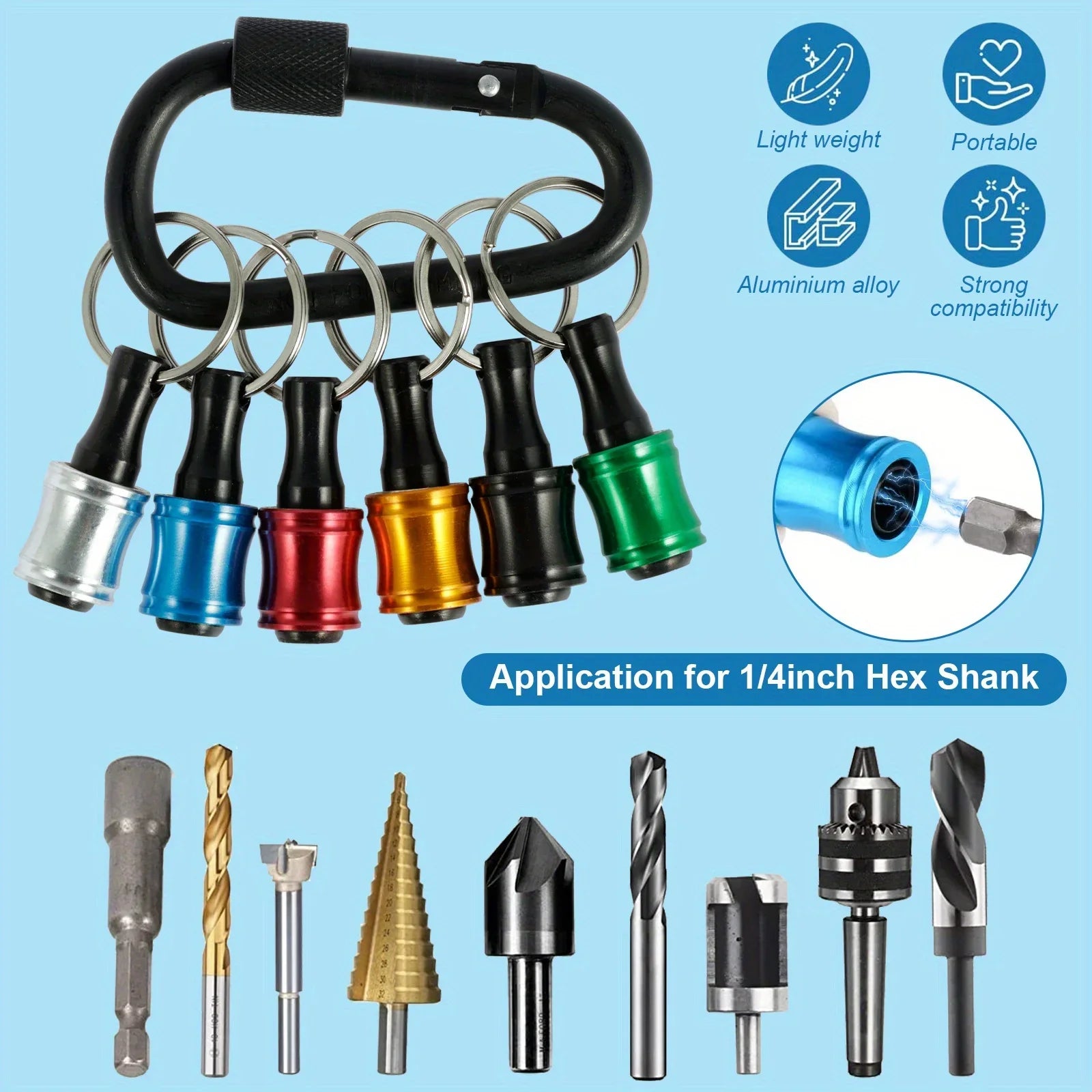 Upgrade, Push to Unlock, 12pcs 1/4 Inch Hex Shank Aluminum Alloy