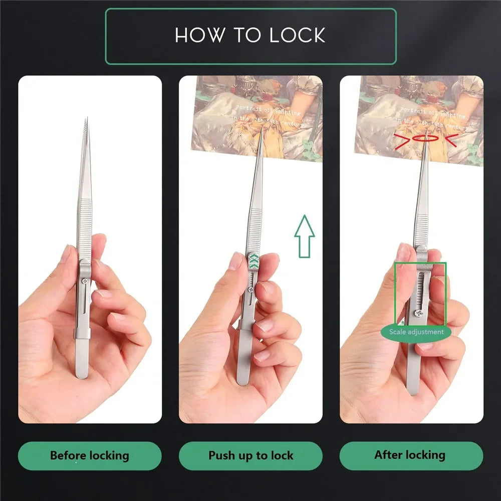 Professional Stainless Steel Tweezers Adjustable with Buckle Slide