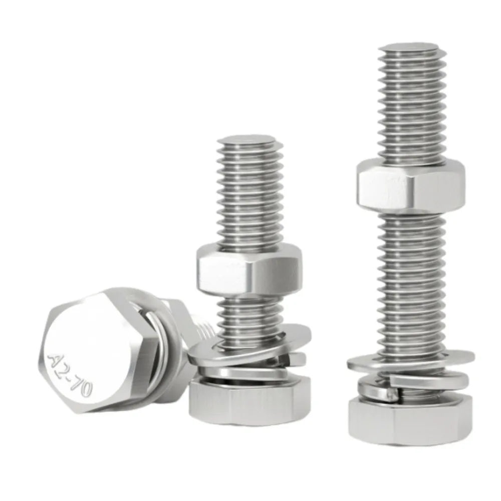 4 In1 Set Full Thread 304 Stainless Steel External Hex Hexagon Screw