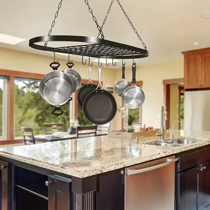 Oval Iron Wall-Mounted Kitchen Rack – Pot, Utensil & Seasoning Storage