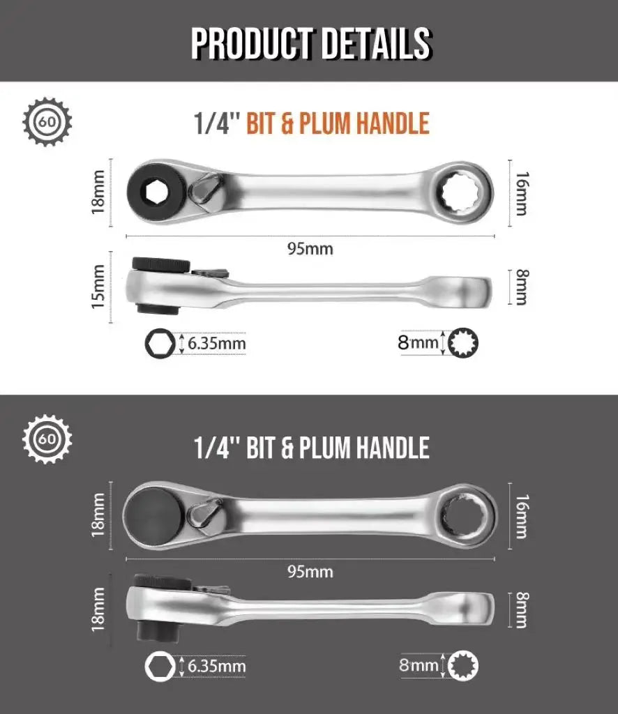 Mini treble 1/4 Ratchet Wrench Double Ended Quick Socket Ratchet