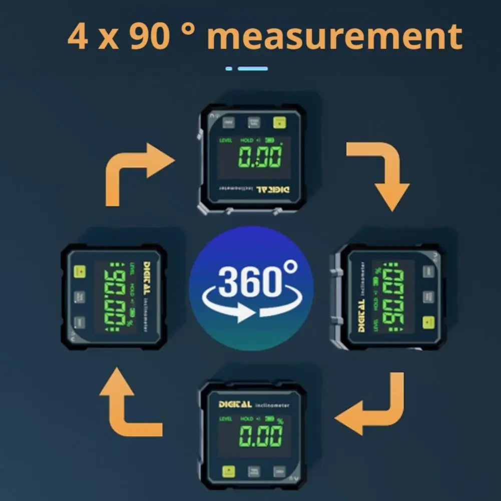 Smart Laser Digital Inclinometer Level Box 4-Side Magnetic 360° High