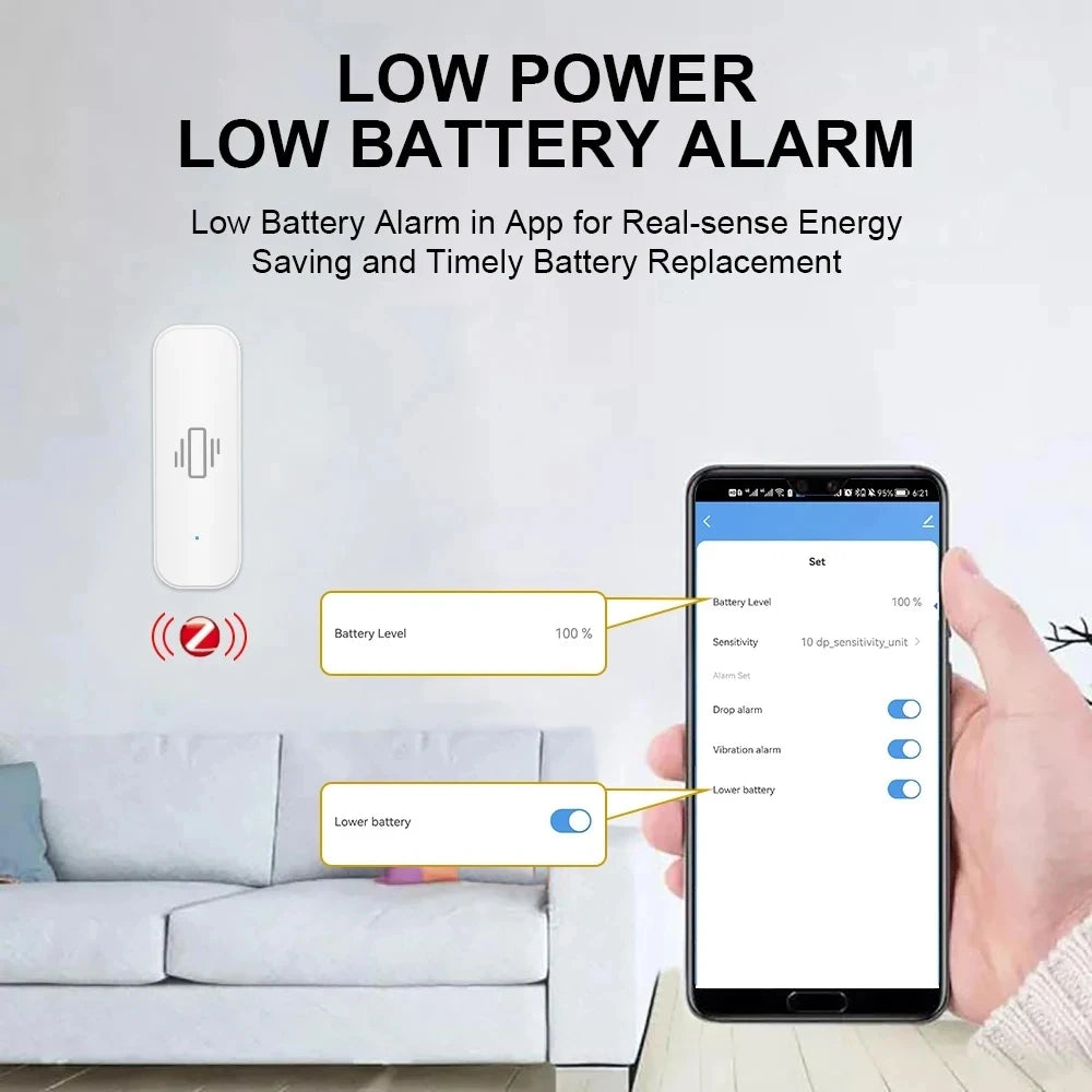 Smart Vibration Sensor ZigBee Sensor Monitor App Control Security