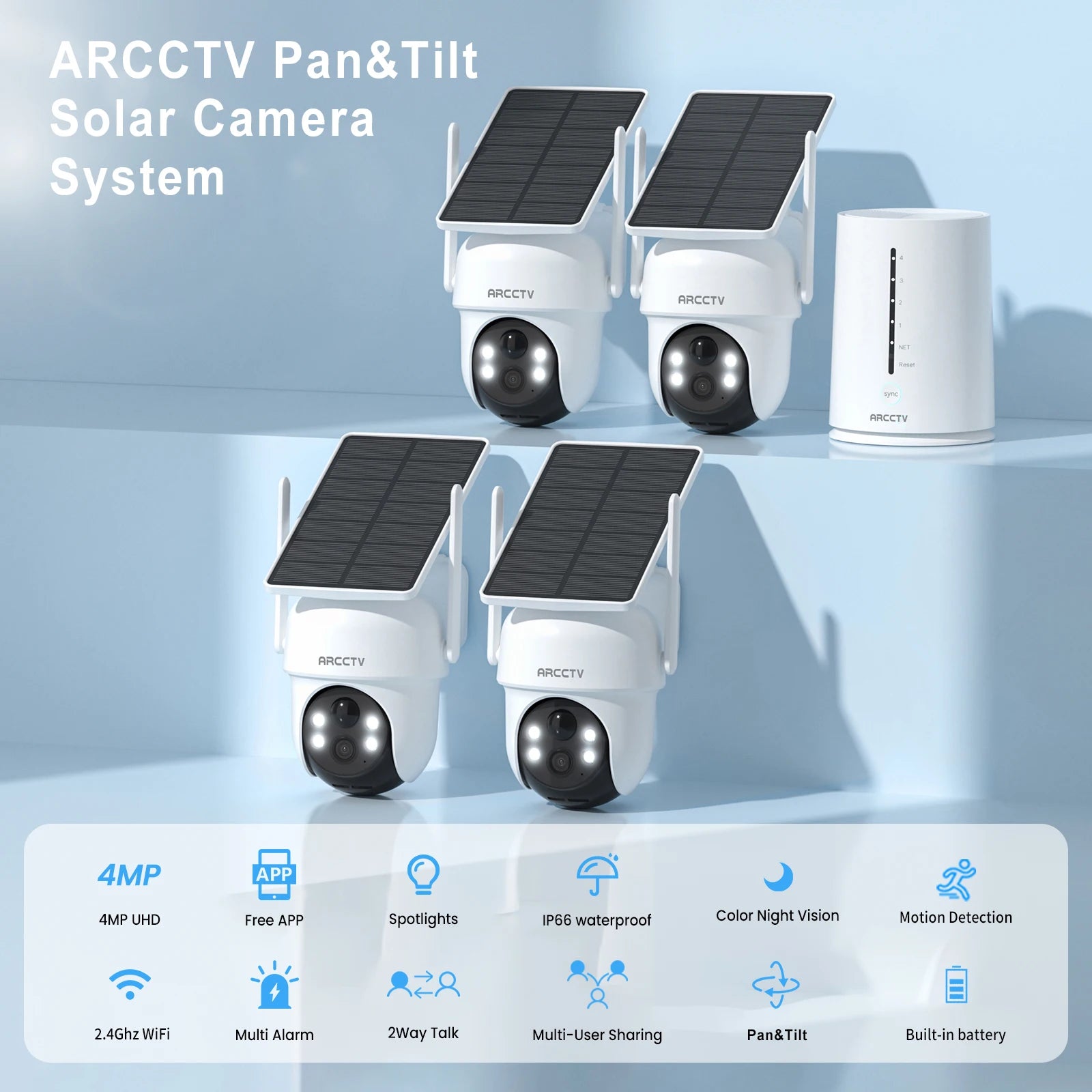 ARCCTV 4MP Wifi Solar Camera Kit Outdoor Wireless Security