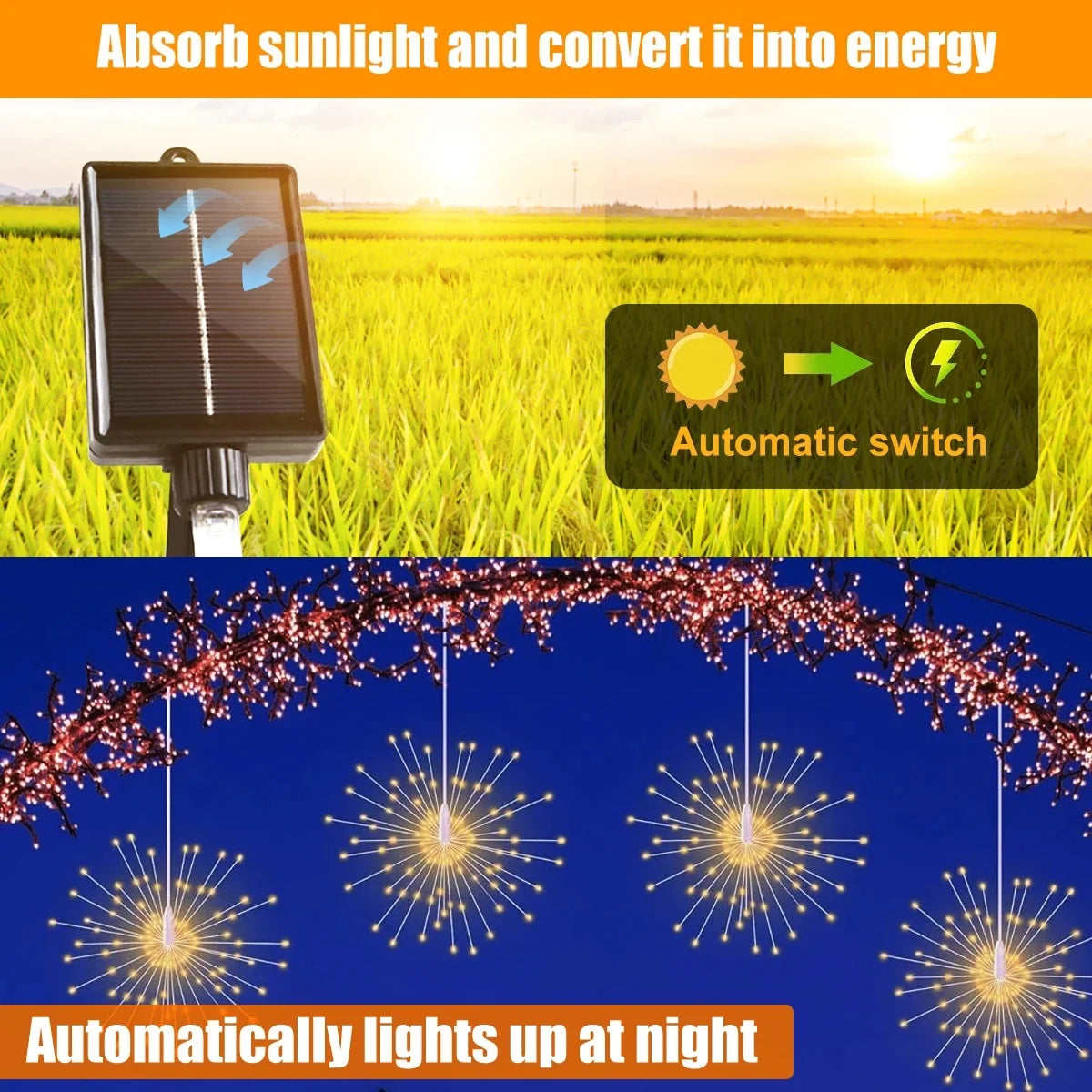 1PC Hanging Solar Firework Lights, 480LED Starburst Lights
