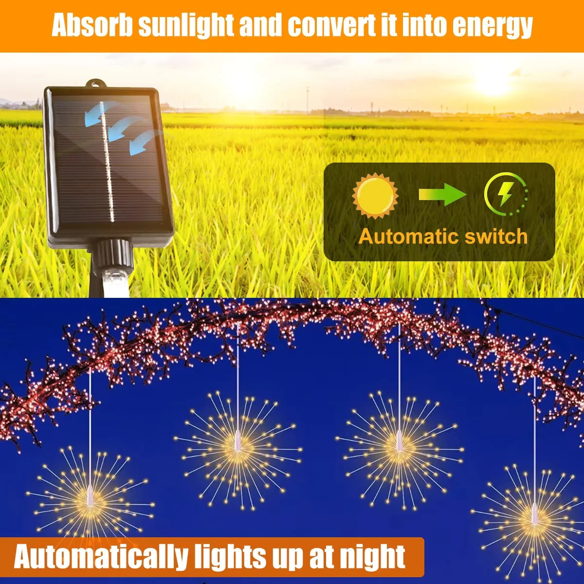 1PC Hanging Solar Firework Lights, 480LED Starburst Lights