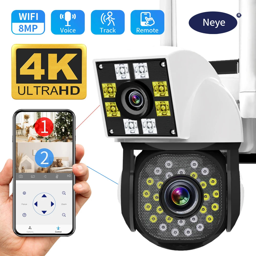 Neye 4K/8MP Wireless WiFi Camera 1080P Dual Lens Dual Screen Outdoor