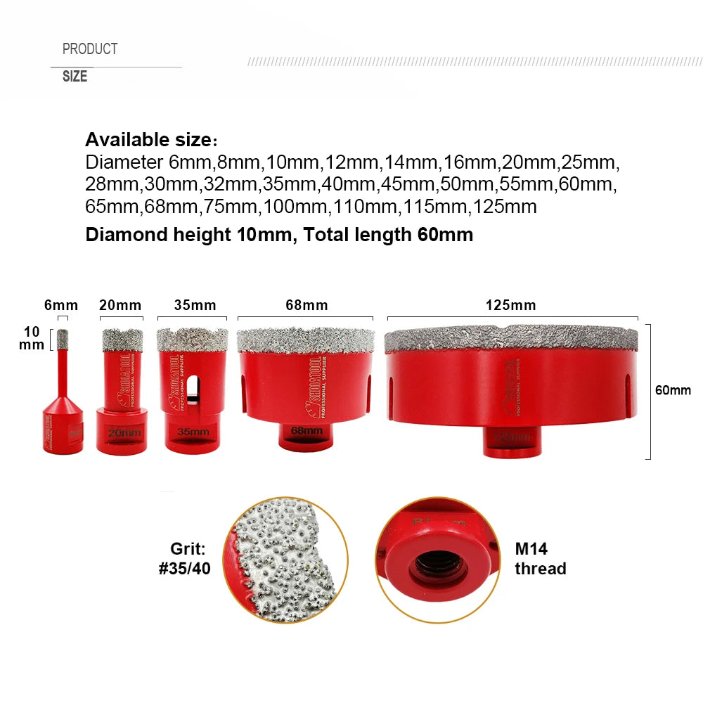 SHDIATOOL 1pc Diamond Drilling Core Bits M14 Thread Porcelain Tile