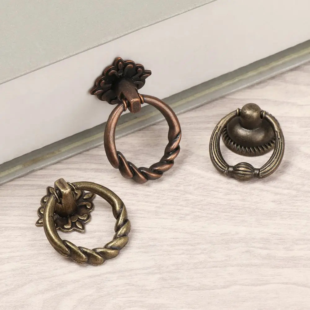 Retro Bronze Handles Ring Pattern Wardrobe Cabinet Drawer Closet
