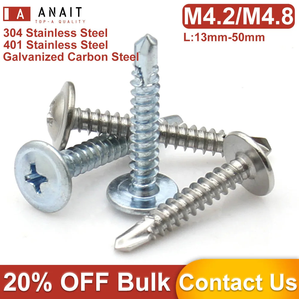 10pcs M4.2 M4.8 Zinc Plated Carbon Steel/410 SS/304 SS Cross Phillips
