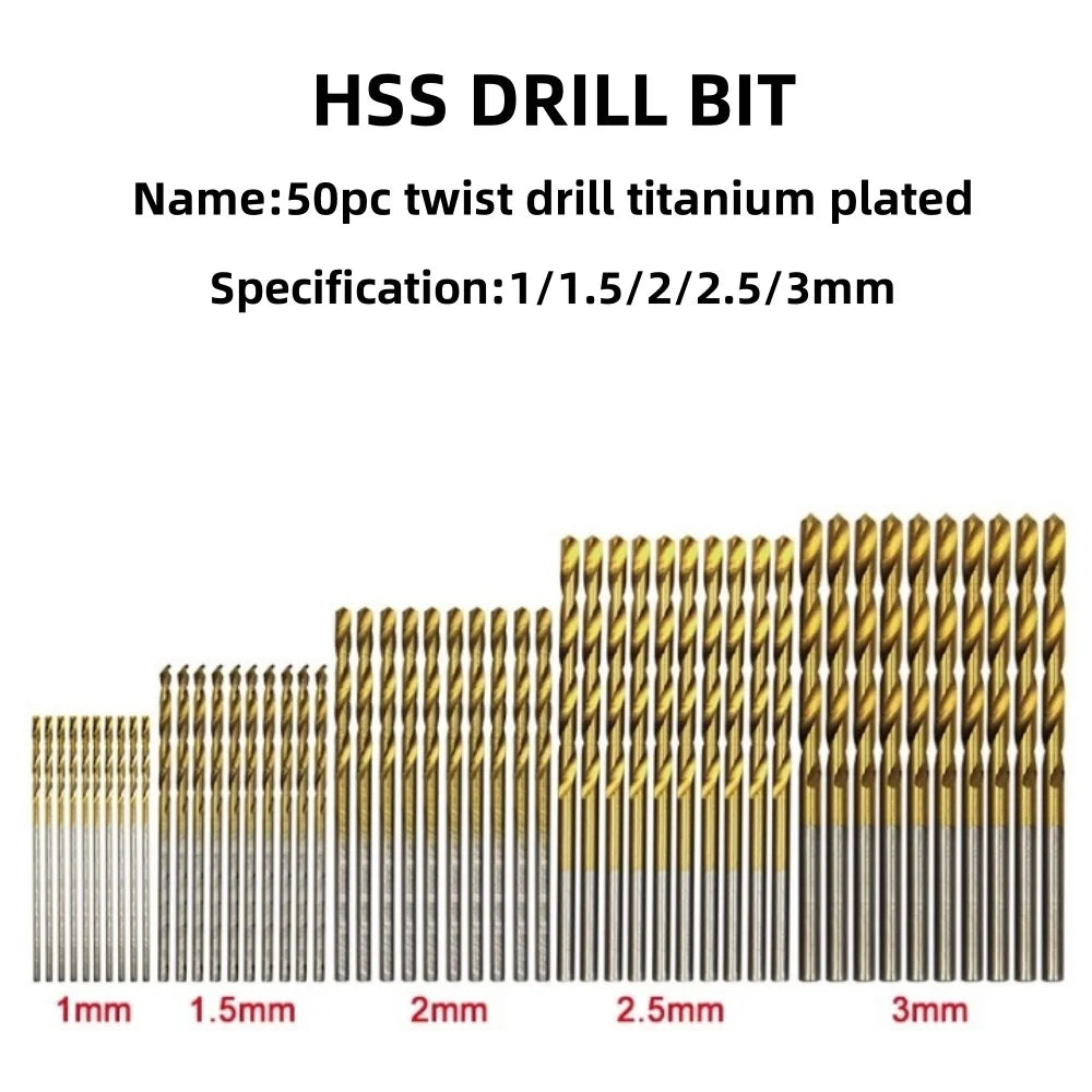 50PCS M35 Titanium Plated Twists Drill 1mm-3mm Twist Drill Steel