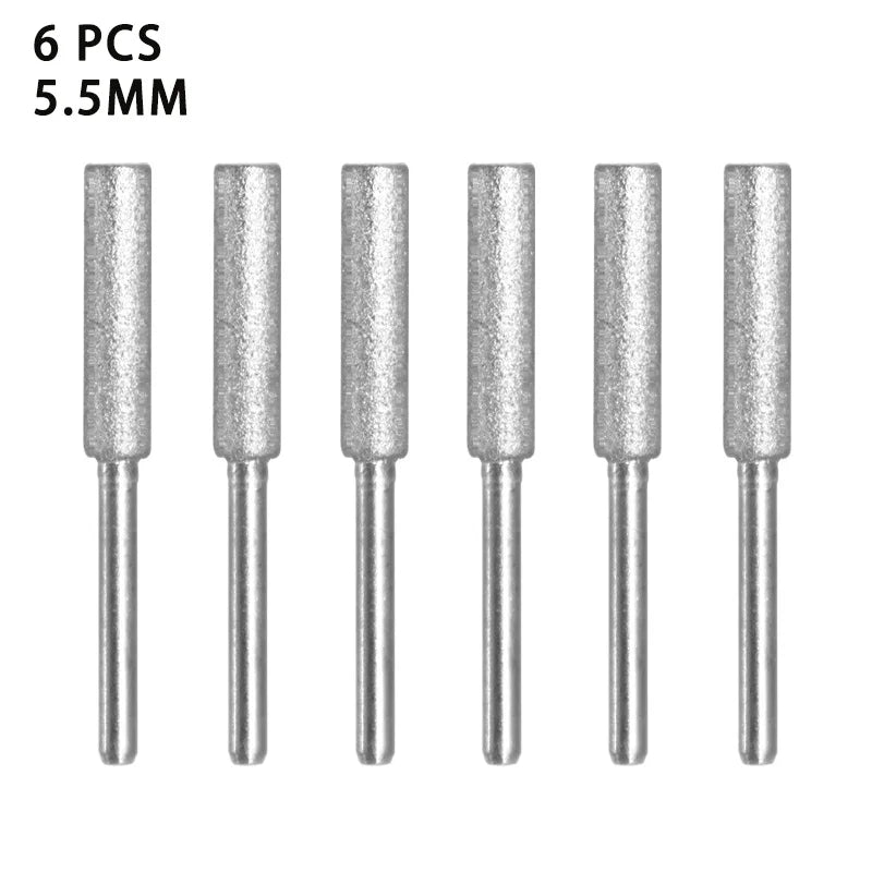 6Pcs Diamond Coated Cylindrical Burr 4-5.5mm Chainsaw Sharpener Stone