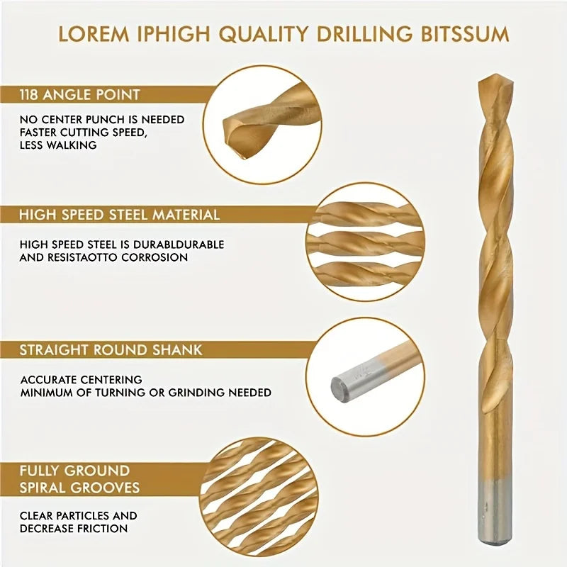 50pcs Titanium Coated High Speed Steel Drill Bits
