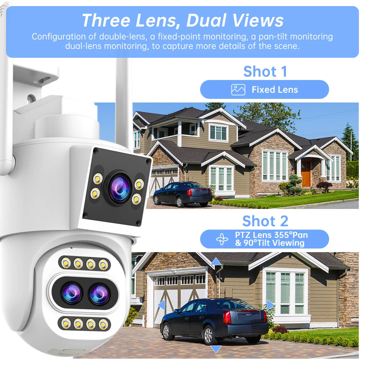 JOOAN 4K 8MP WiFi Surveillance Camera Outdoor Three-Lens Dual Screen