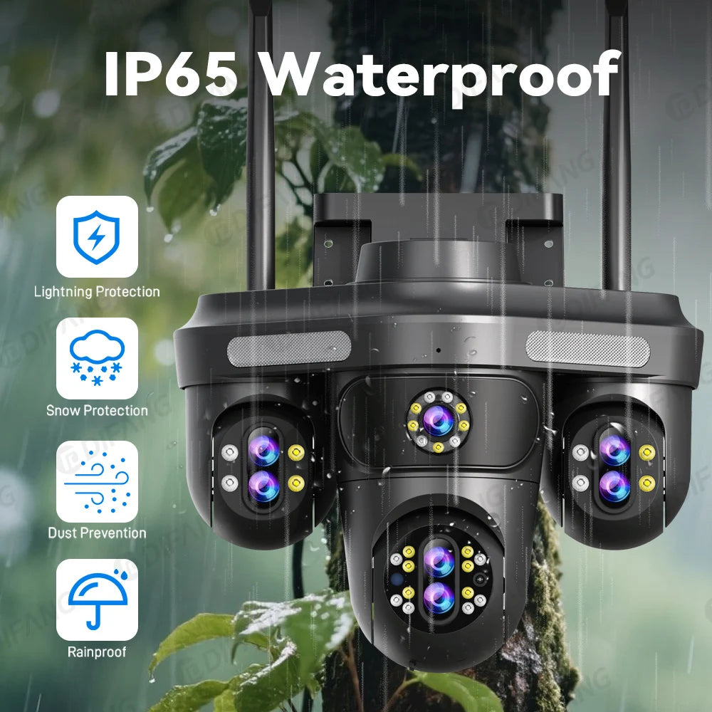 DIFANG 35MP WiFi IP Camera 4 Screens 7 Lens 10X Zoom Outdoor Wireless
