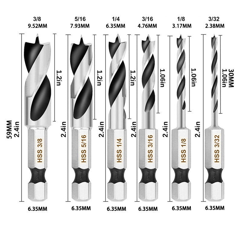 2/6Pcs 1/4" Hex Shank Drill Bits Quick Change 3-Point Stubby HSS