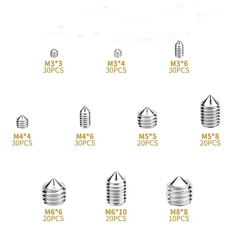 240pcs Stainless Steel Hex Socket Screw Set M3/M4/M5/M6/M8 Grub