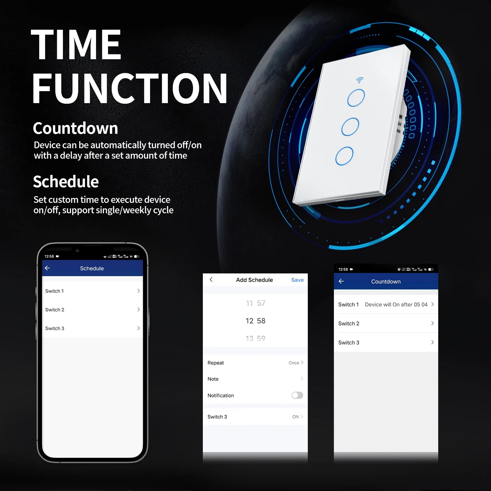 Tuya US WiFi+Bluetooth Smart Wall Switch RF433 1/2/3/4 Gang Smart